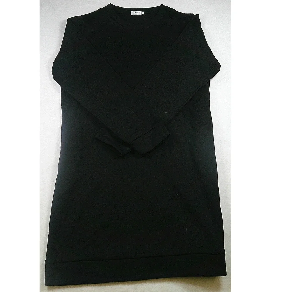 Miselon Black Sweatshirt Dress Long Sleeve Crew Neck Mini Size L